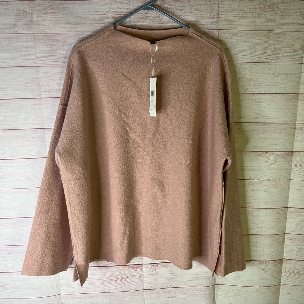 Eileen Fisher NWT Blush Lightweight Funnel Wool BoxTop Sz1X F1WQO-T5458M Size XL
